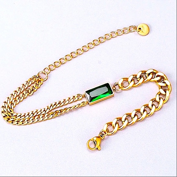 GOLD EMERALD GREEN CHAIN LINK BRACELET - Picture 11 of 14